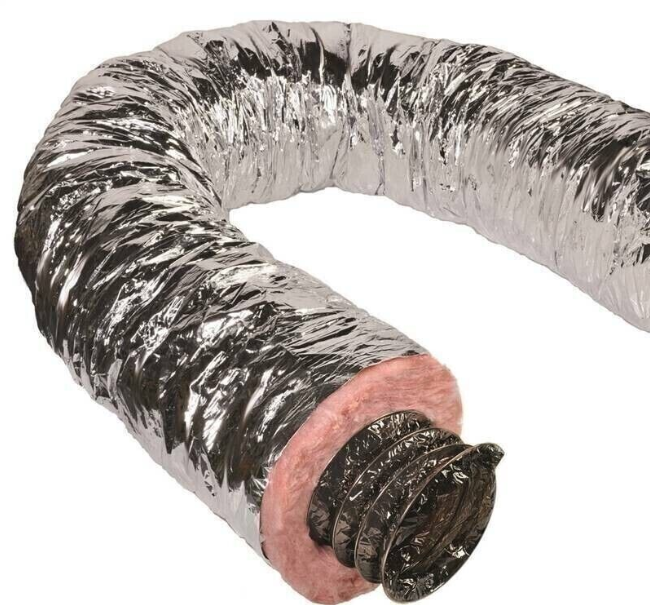 25' Quietflex R6 R8 Flexible Duct Round Tube Silver/Black Insulated Heating AC Venting