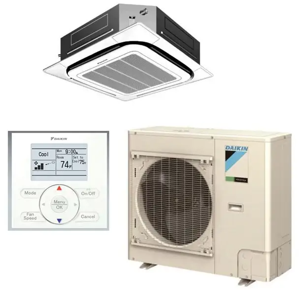 Daikin 2.5 Ton Mini Split Ceiling Cassette and Heat Pump System FCQ30TAVJU 30000 BTU 17.2 SEER Single Zone