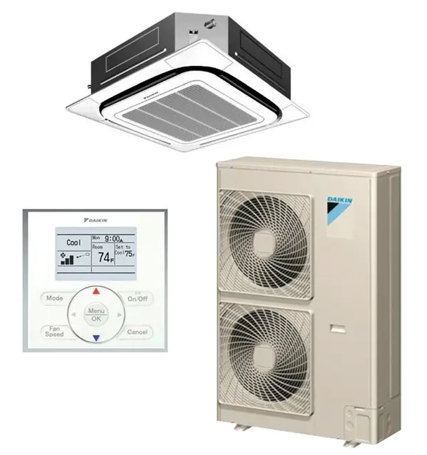 Daikin 3 Ton Mini Split Ceiling Cassette and Heat Pump System FCQ30TAVJU 36000 BTU 17.6 SEER Single Zone