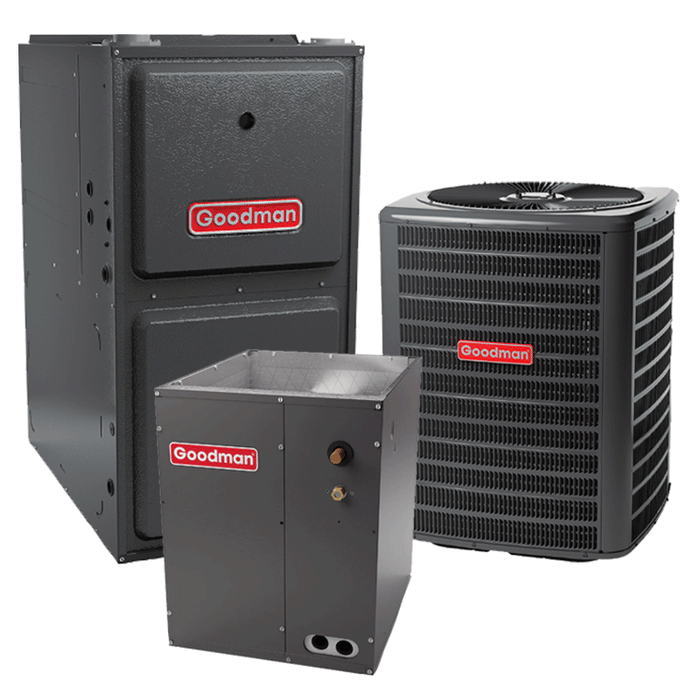 Goodman 5 Ton Split Heat Pump and Furnace System GSZH506010 15.2 SEER2 120000 BTU 96% AFUE Two-Stage Multi-Speed with Upflow/Downflow Coil 21" Cabinet