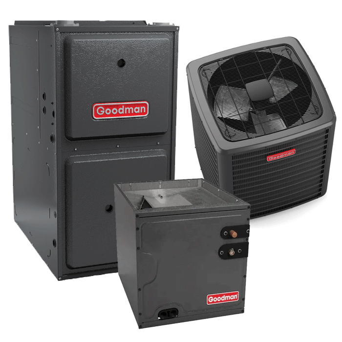 Goodman 2 Ton AC and Gas Furnace Split System GSXC702410 Two-Stage 17.2 SEER2 96% AFUE 40000 BTU with 17.5" Cabinet Upflow/Downflow Coil