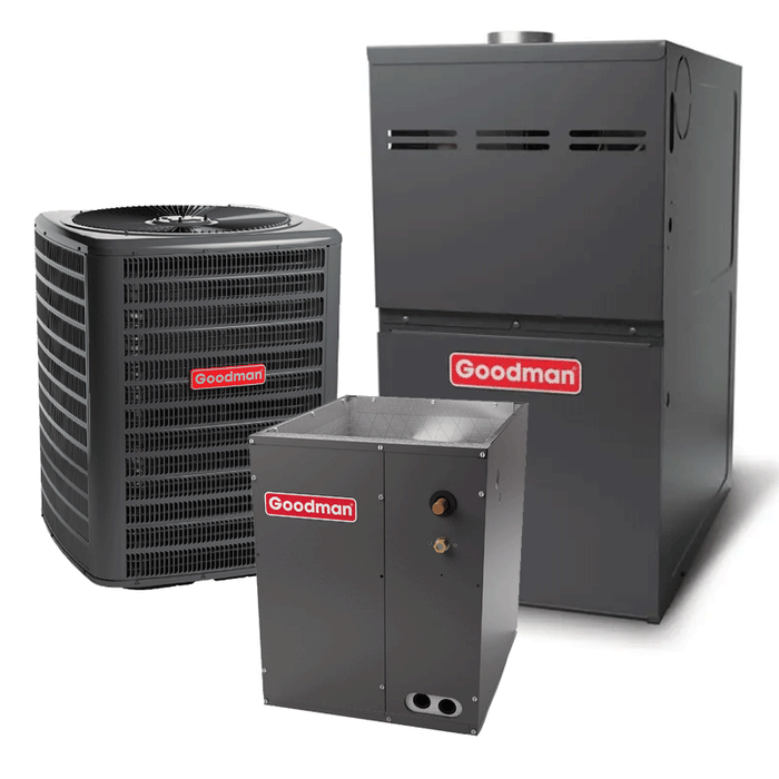Goodman 4 Ton AC and Gas Furnace System GSXN404810 13.8 SEER2 80% AFUE 80000 BTU with 24.5" Cabinet Evaporator Coil